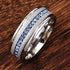 Men's 8mm Brushed Titanium Steel Blue Sapphire CZ Comfort-Fit Wedding Band